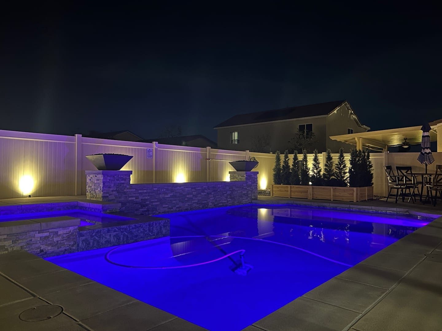 Pool lit at night